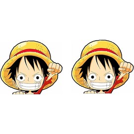 Pure Print Cut Anime Peeker Pirate Gang Car Sticker - 2 Pieces 9 cm - Skull Luffy Manga Sticker - For Car, Laptop, Motorcycle (Luffy)