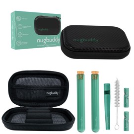 nugbuddy J-Kit - On The go Travel Case Accessory, Carbon Lining - Water Resistant Case - Glass Accessories with included Tubes, Tips, and More (Green)