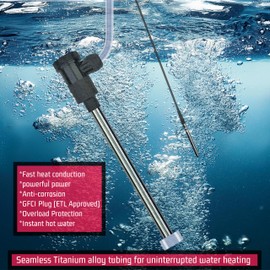 YLboyLIAN 1300W Titanium Submersible Electric Immersion Water Heater with Temp Control & GFCI – Portable Heater for Above Ground Pool, Inflatable Pool, Baptistry, Spa Tubs, Bathtubs, bucket & Hot Tubs