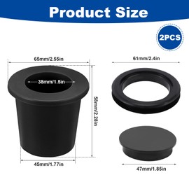 Lyreh 2pcs Patio Table Umbrella Hole Rings & 2pcs Covers, Silicone Heavy-Duty Umbrella Cone Wedge Plug Cap Adapter Set for 2-2.5 Inch Hole Outdoor Patio Garden Beach Pool Tables (Black)