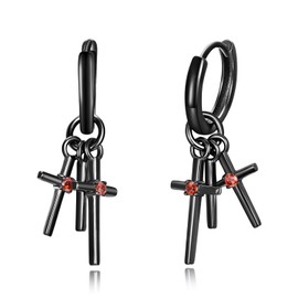 Black Cross Dangle Hoop Earrings Sterling Silver 925 Small Cross Huggie Hoops for Men Women Religious Jewelry