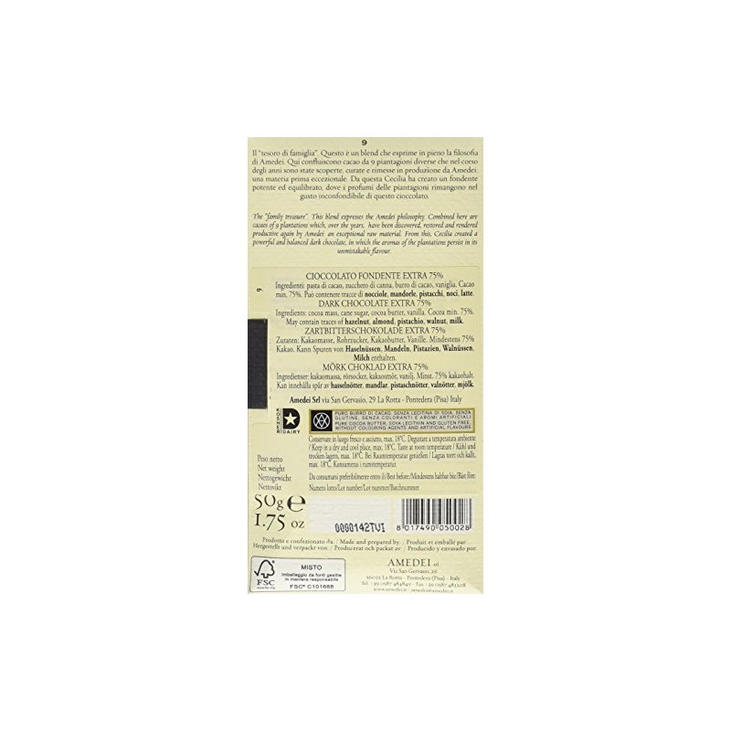 Amedei Signature '9' Blend Dark Chocolate Bar, 75% Cocoa