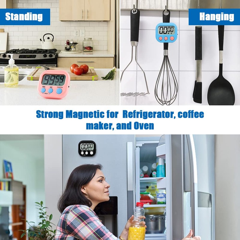 Digital Kitchen Timer Magnetic Backing Stand, Timers for Baking, Kitchen,