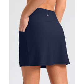 G Gradual Women's 16" Swim Skirt with Pockets High Waisted Tummy Control Modest Swimsuit Bathing Suit Bottoms for Women(Navy,L)