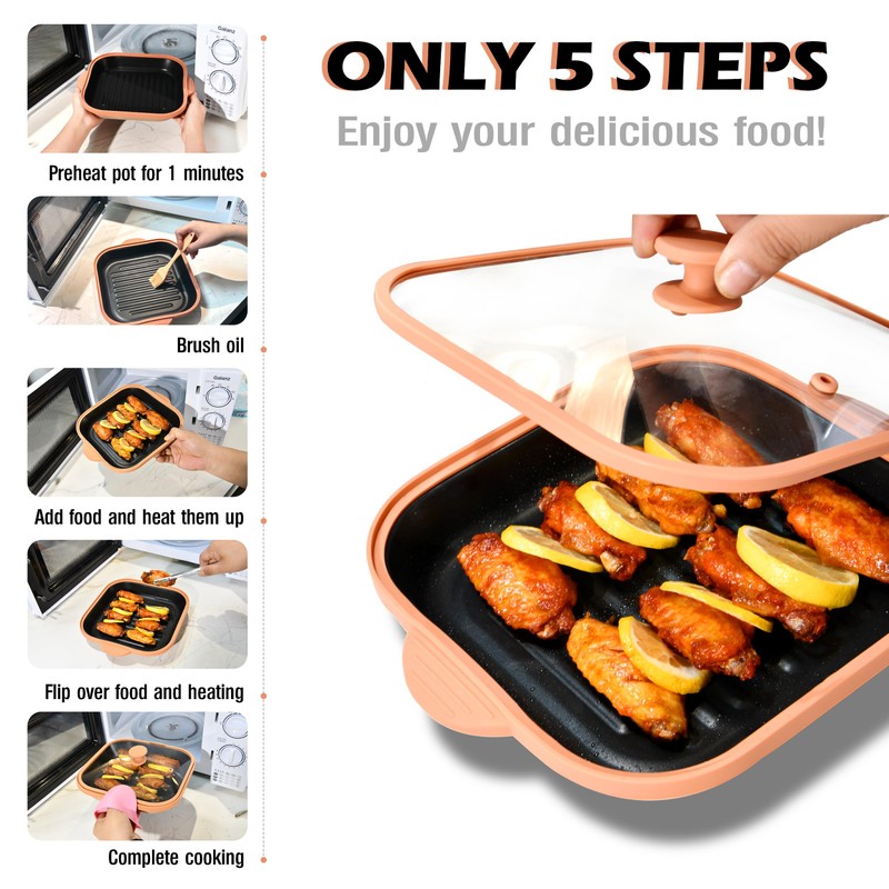 Microwave Grill Pan with Glass Cover - Bacon Cooker, Crisper