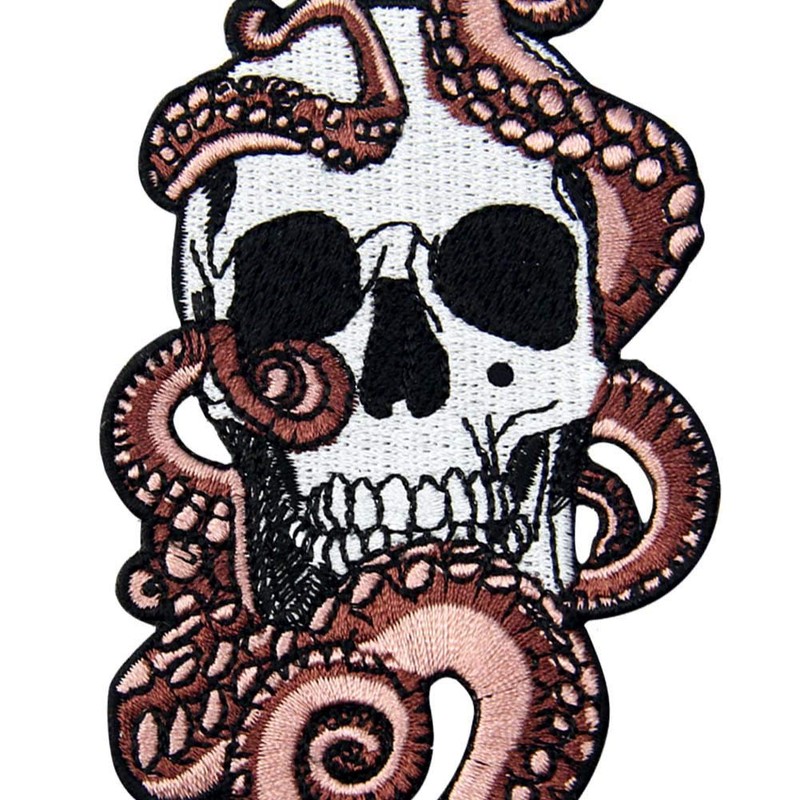 Octopus and Skull Embroidered Badge Iron on or Sew on