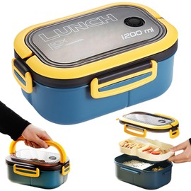 FZYCOM Bento Lunch Box with Compartments, 2-Layer Lunch Box, Lunch Box, Leak-Proof Adult, Salad Box To Go Lunch Box, Snack Box, Breakfast Box, Office Bento Lunch Box (Blue)