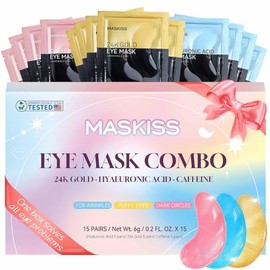 Maskiss Parches Para El Contorno De Ojos(15 Pares) Set De Regalo De Mascarillas Para Ojos En 3 Colores Para Ojeras, Bolsas Y Arrugas, Ideal Como...   
