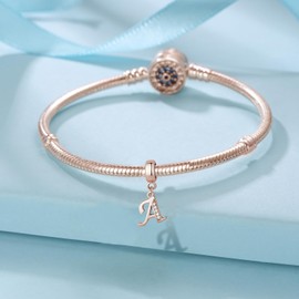 Symretie Women's Rose Gold Charm Pendant Letter A-Z 925 Sterling Silver Charms Compatible with European Bracelets and Necklace, Sterling Silver