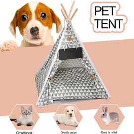 GeerDuo Pet Teepee, Portable Pet Tents for Small Dogs or Cats, Puppy Sweet Bed Washable Dog or Cat Houses with Cushion(Grey2, 20 * 24in)