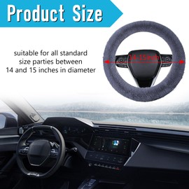 Hbxdeco Fuzzy Car Steering Wheel Cover, 15" Fluffy Auto Steering Wheel Protector for Winter Warm, Non-Slip Car Wheel Covers, Universal Vehicle Interior Decoration Accessories for Women Men (Grey)