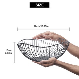 EXLECO Fruit Basket with Waveform Design, Black Metal Fruit Bowl, Fruit Storage Basket, Vintage Fruit Bowl, Multifunctional Iron Fruit Basket, Decorative Wire Basket (26 x 26 x 10 cm)