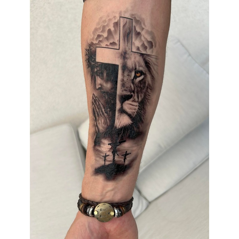 5 Sheets Temporary Saint Mary Religious Cross Tattoo Praying Hand