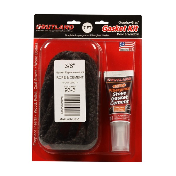 Rutland Products Rutland 96-6 Grapho-Glas Rope Gasket Replacement Kit, 3/8-Inch by 7-Feet, 3/8" X7', Black