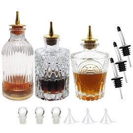 LINALL Bitters Bottle Set - Syrup Bottles with Stainless Steel Pourers, Glass Vintage Bottle,