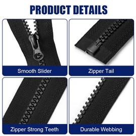 AUAUY 2 PCS Resin Coil Zippers, No.5 Resin Open-Ended Zips with 5 PCS Zipper Pulls, 70cm/27.5inch Strong Zippers for Sewing Assorted Sizes, DIY Dressmaking, Bags, Tailor, Craft Supplies(Black)