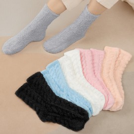 Loritta Fuzzy Socks for Women, Warm Soft Fluffy Socks Winter Cozy Cute Animal Slipper Socks Gifts,N-solid Patchwork