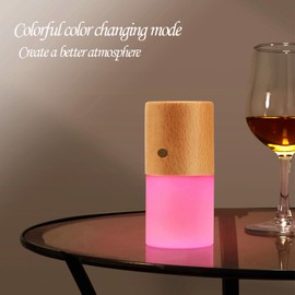 LANDGOO Night Light Color Changing RGB Living Room Table Lamp Beech Wood LED Light for Restaurant Bedroom Indoor Portable Rechargeable Battery
