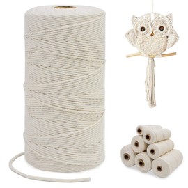 LEREATI Natural Macrame Yarn, 2 mm x 200 m, Simple Twisted Cotton Cord, Cotton Cord, Macrame Yarn for Macrame Wall Hanging, Hanging Plant, Curtain, Wedding Arch Decoration