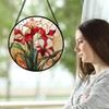 CRISGIF Stained Glass Window Hanging - Red Gladiolus Flower Suncatcher