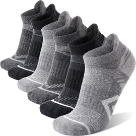 ANTSANG Merino Wool Ankle Hiking Running Socks Compression Thick Cushion Breathable No Show Socks for Men Women 6 Pairs(Gray and Black Series,L)