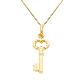 The World Jewelry Center 14k Real Yellow Gold Key Pendant with 0.65mm Box Link Chain Necklace - 16"