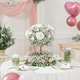 Serwalin 𝟯𝟯𝗣𝗰𝘀 Babys Breath Artificial Flowers, Faux Baby Breath Flowers Artificial Bulk Fake White Gypsophila Bouquet Real Touch Flowers for Wedding Floral Arrangement Party Home Decor