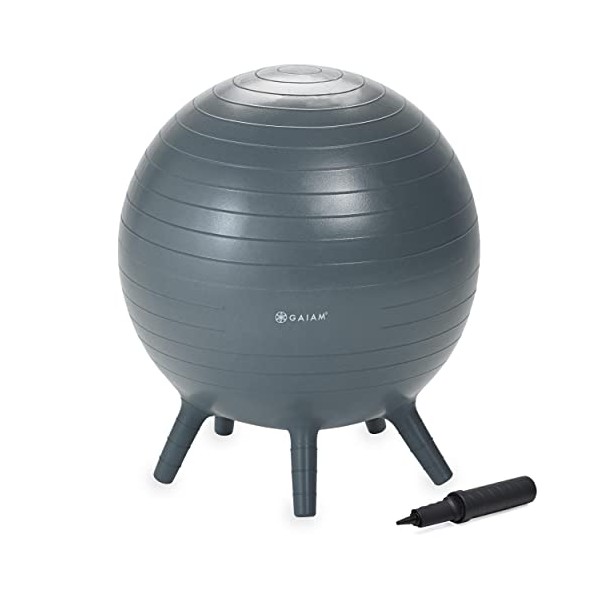 Gaiam Kids Stay-N-Play Children's Balance Ball, Flexible School Chair Active Classroom Desk Alternative Seating, Built-In Stay-Put Soft Stability Legs, Includes Air Pump, 45cm, Grey