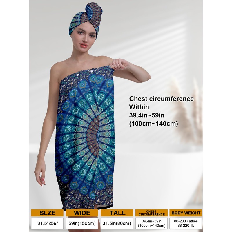 EENSYWEENSY Women's Spa Bath Towel Wrap Set with Hair Turban,