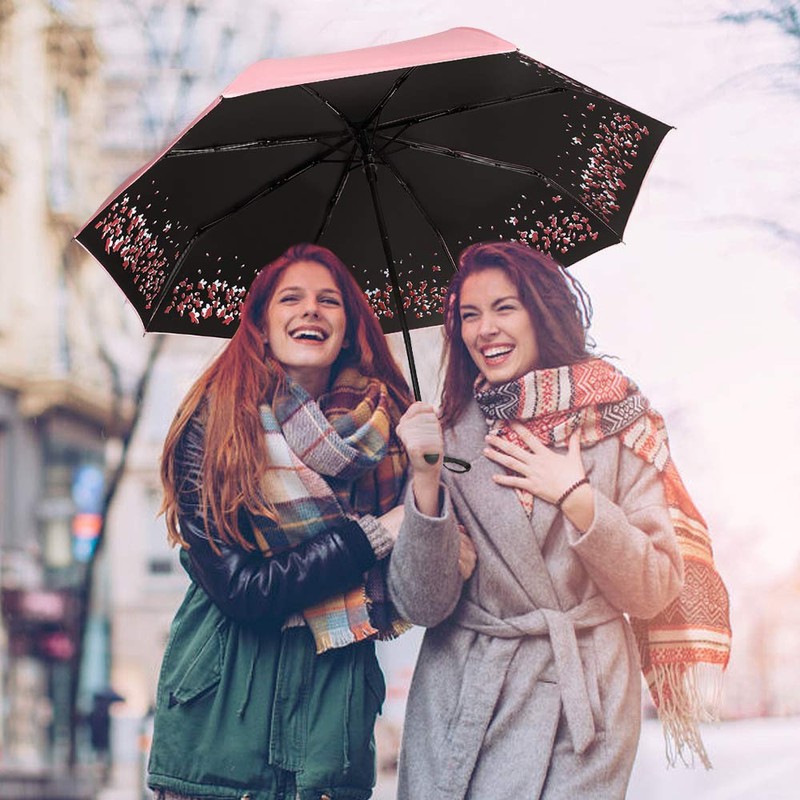 Sakura Umbrella-Windproof Anti Rain/Sun,Cherry Blossom Folding Umbrella (Pink)