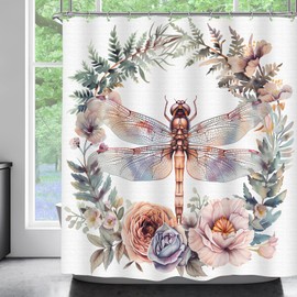 VODRM Floral Dragonfly Shower Curtain- 72x72 Inch Floral Botanical Bathroom Decor with 12 Hooks - Elegant Nature Waterproof Curtains - Modern Home Rustic Decoration Gifts for Women,72x72in