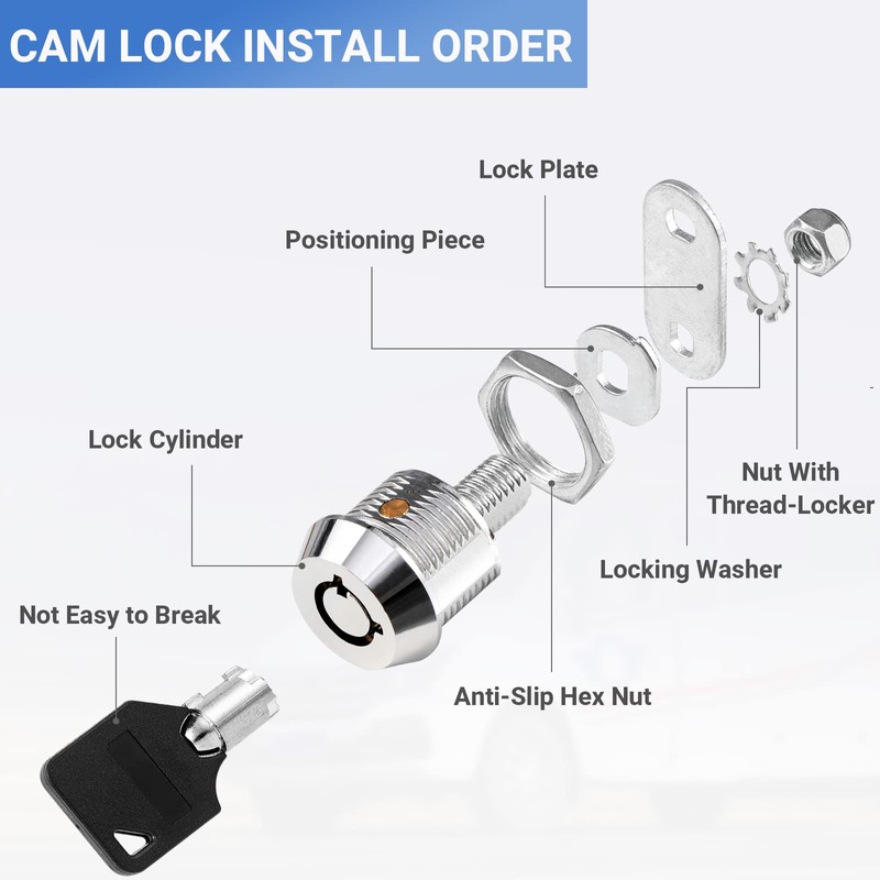Cam Lock RV Storage Locks Keyed Alike, 5/8" Fits on