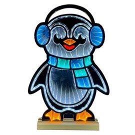 Brilliant Brand Lighting LED Infinity Mirror Strip Light 3D Penguin Holiday Decoration - Lighted Sign - 15 Inch Display - Multi Colored
