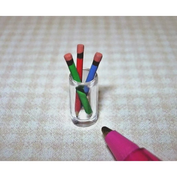 Chandronnait Miniature Loose Chandronnait Pencils (3) in Glass Holder: DOLLHOUSE