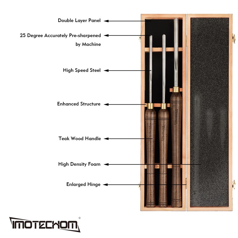 IMOTECHOM 3-Pieces HSS Bowl Gough Lathe Chisel Set Wood Turning