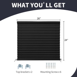 LUCKUP RV Blinds for Camper Window Blackout RV Shades Curtains 26" W x 24" L w/Aluminum Foil, RV Pleated Shades for Travel Trailer Window, Black