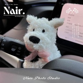 HEHW Wiper Turn Signal Lever Shift Knob Decorative Plush Cute Dog Column Shift Decoration Pendant Accompany Car Doll Car Interior Accessories (West Highland White Terrier, Bow Tie)