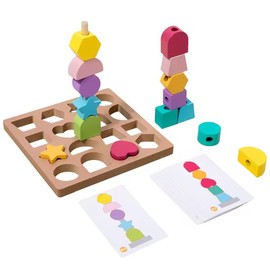 TräLek Juguete didáctico de Madera Tipo Montessori, Tablero clasificador de Formas geométricas, Tarjetas de Patrones, listón insertable. Juego 3 en 1