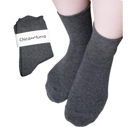 Chica Hurra Women's Socks, Low Crew Length, 9.1 - 9.8 inches (23 - 25 cm), Same Color, Set of 2, Made in Japan, charcoal gray, 23.0-25.0 cm