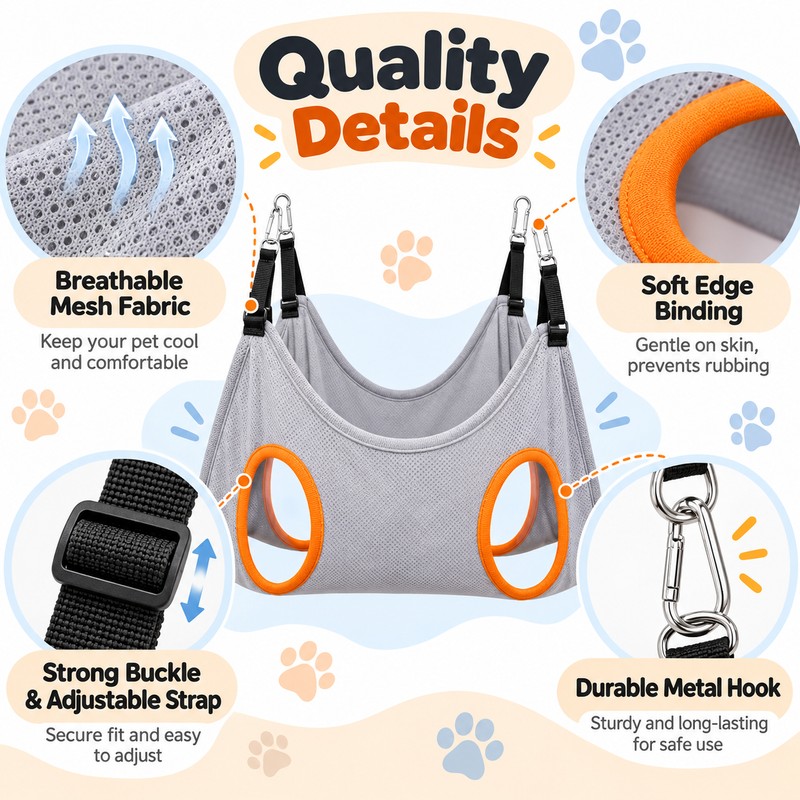 Adjustable Polyester Pet Grooming Hammock Sling for Cat and Small