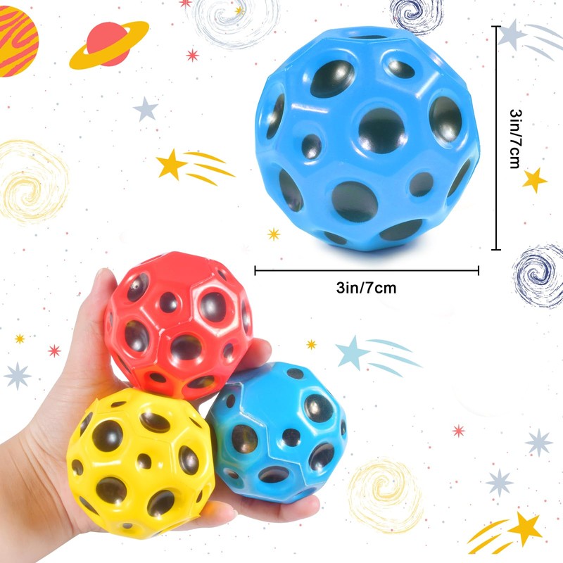 Qooloo 3 Pieces Moon Balls, Space Balls, Mini Bouncing Ball