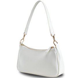 Small Cresent Shoulder Bags Crossbody Purses for Women Vegan Leather Handbag Clutch Hobo Purse (White)