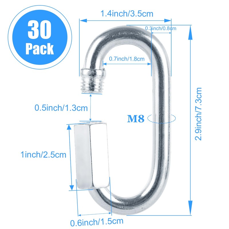APACALI 30Pcs Carabiner M8 Quick Link Heavy Duty Chain Link,