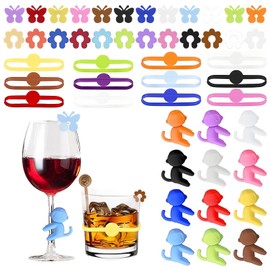 AMONENZ 48 Stück Glas Markierung Trinkgläser, Bunte Trinkglas Markierer, 4 Formen Gläser Markierer, für Dekoration von Bar und Party wie Weingläser, Sektgläser, Martinigläser