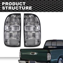 CROSSDESIGN Rear Tail Light Brake Lamps w/bulb Wiring Smoke Mask+White Mask Compatible with Toyota Tacoma 2001 2002 2003 2004