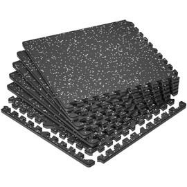 SUPERJARE 0.79'' Extra-Thick Exercise Equipment Mats, 6 Pcs 24 Sq Ft Rubber Top Floor Tiles with High Density EVA Foam, Interlocking Gym Flooring for Home Gym, Protective Workout Mat, Black/Grey