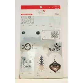 Celebrate It Christmas Gift Tags Stickers Present Silver Tag Set 70 Pc NEW