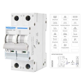 MOLLOM DC 2 Pole Miniature Circuit Breaker,400V 30A, C30 Scene Visualization Custom MCB Thermal Magnetic Trip, 6KA Breaking Capacity DC Disconnect Switch for Solar PV System