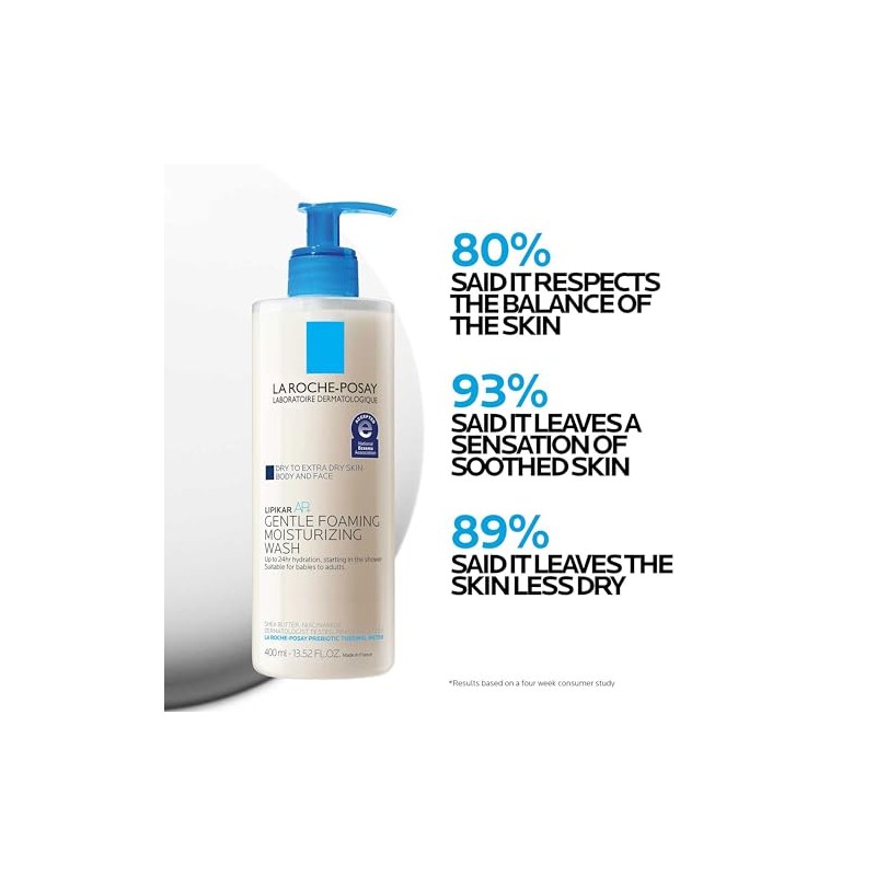 Lipikar Wash AP Body Face Wash con bomba, limpiador suave