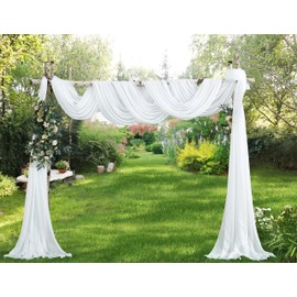 WARM HOME DESIGNS White & White Color Chiffon Wedding Arch Drapery Fabric. Pair of 288" (24 Feet or 8 Yards) Luxury Wedding Arch Decorations for Rustic Wedding Decor. CHW White & White 288